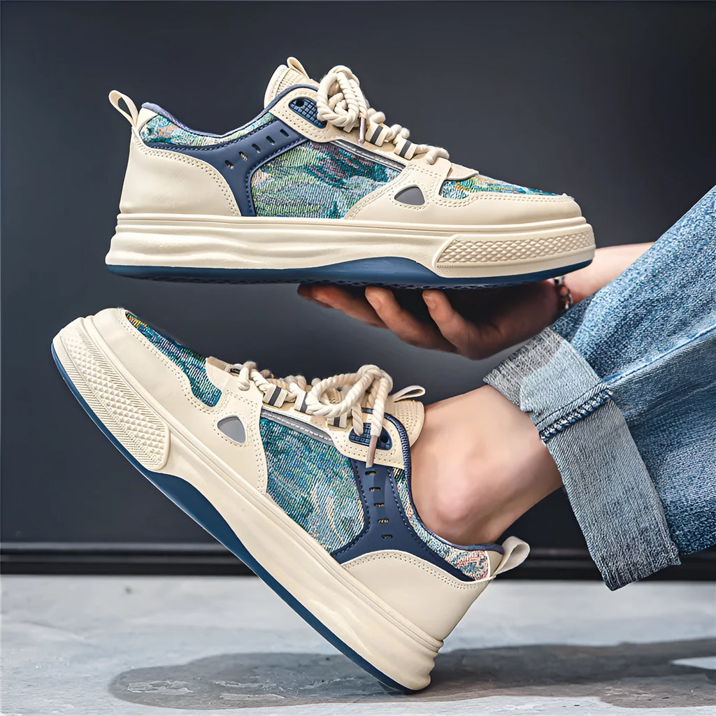 Canvas casual shoes in Milan green and beige colours with flat heel and round toe design