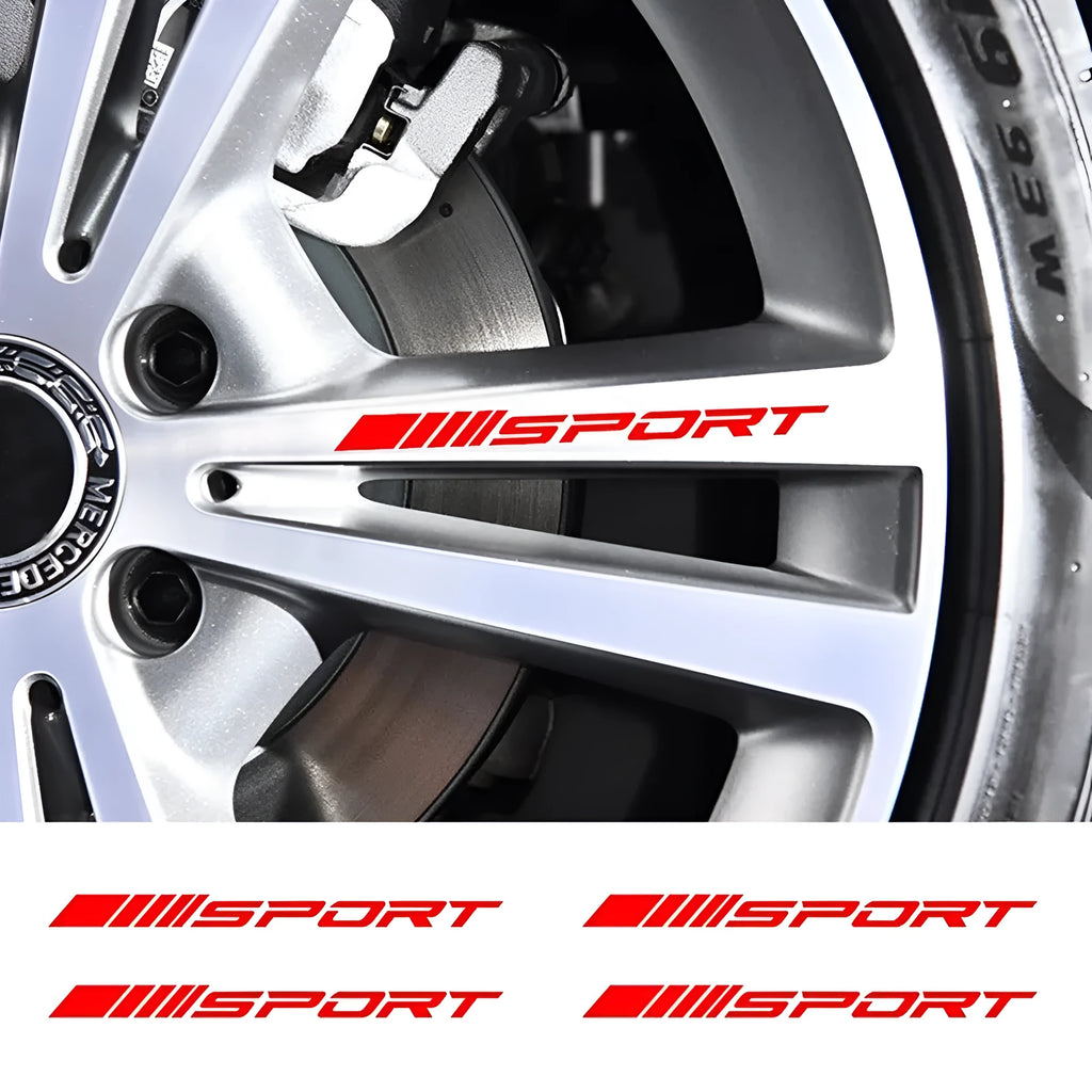 PET car rim stickers 10cm by 0.7cm hollow sports design black red white