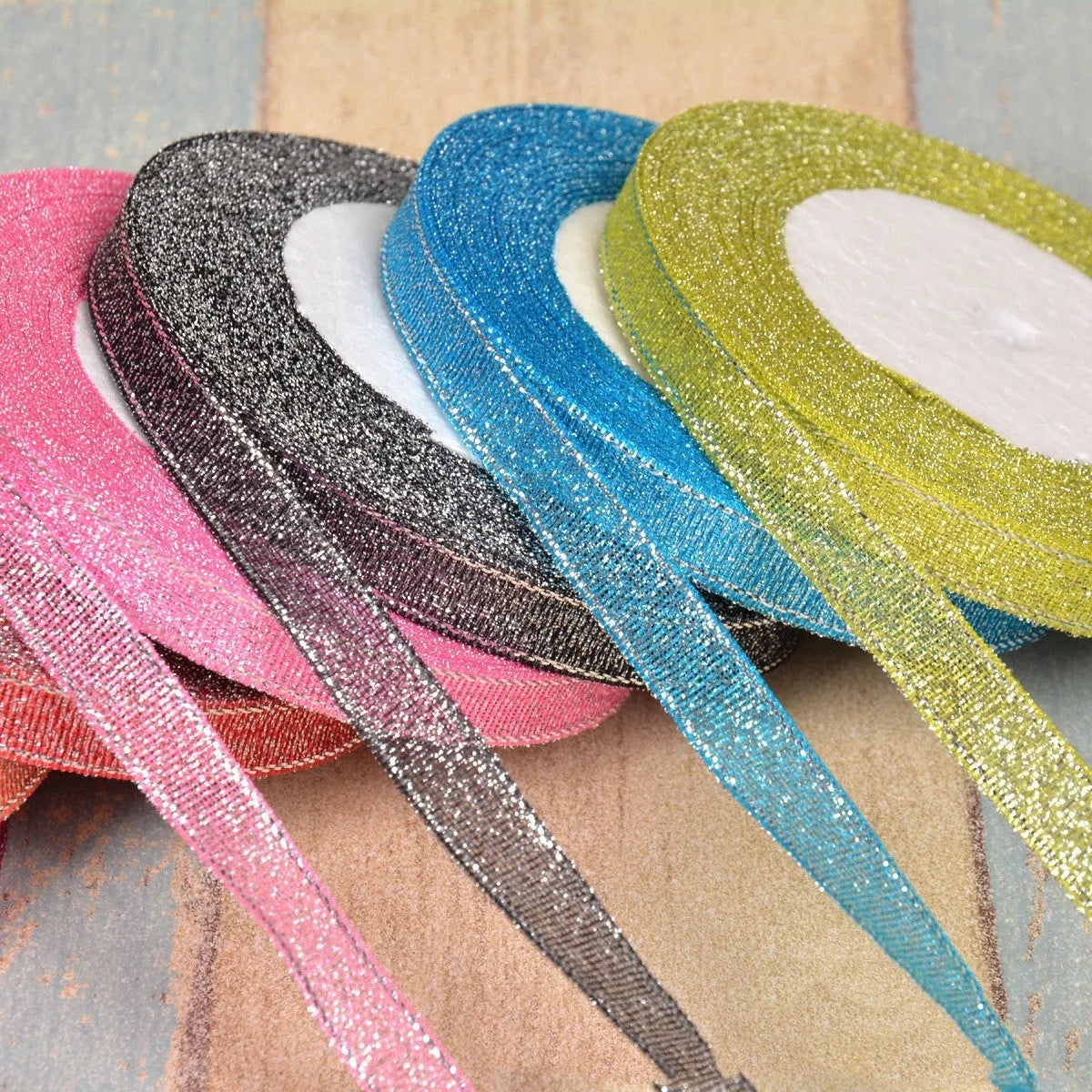 Polyester decorative ribbon reel 3 points width 25 yards length in metallic colour options