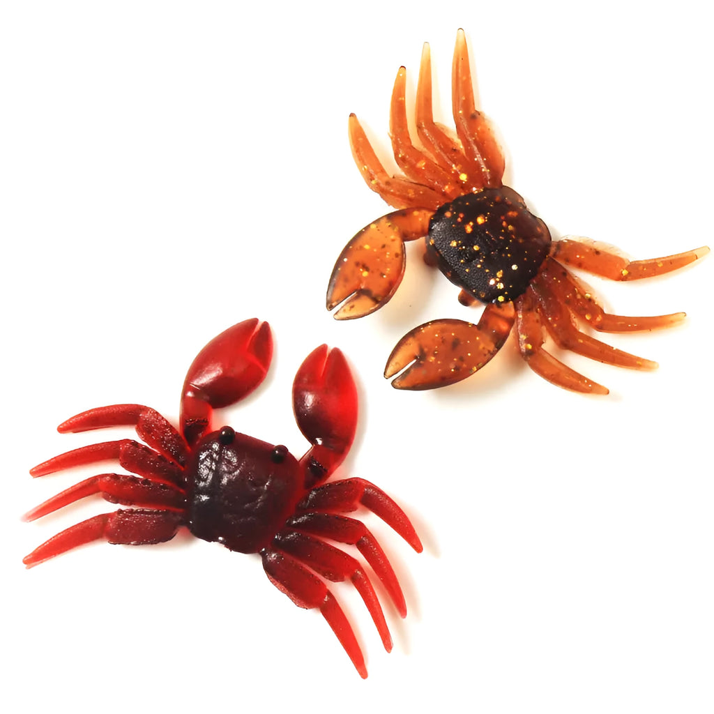PVC soft plastic crab fishing lure in red and brown colours, measuring 8cm in length.