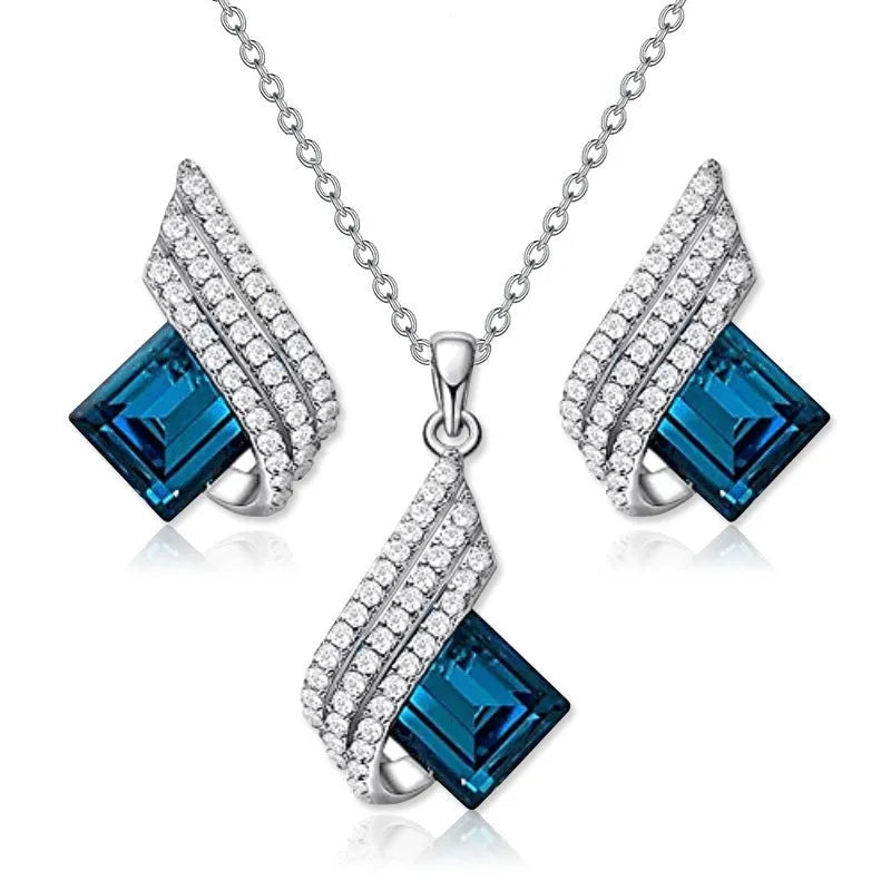 Women's electroplated necklace and earring set with alloy pendant and glass accents