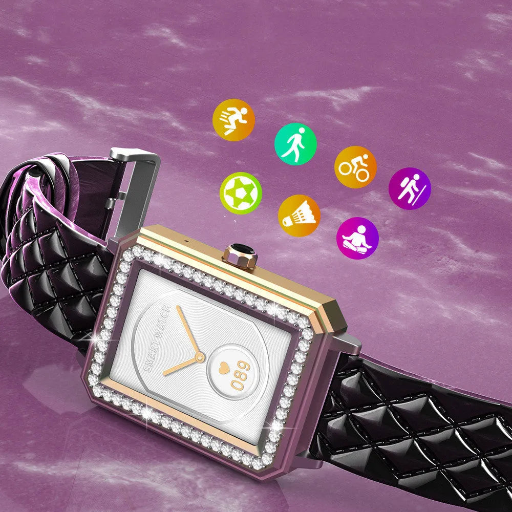 Women's smart bracelet with 1.65-inch touchscreen and genuine leather strap in multiple colours