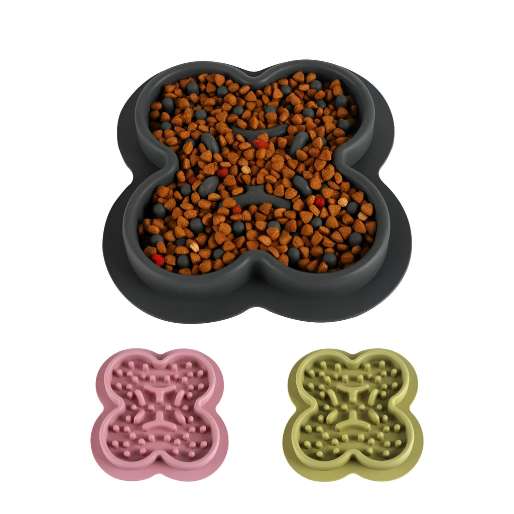 Silicone slow feeder lick mat for pets in blue, with textured surface and raised edges.