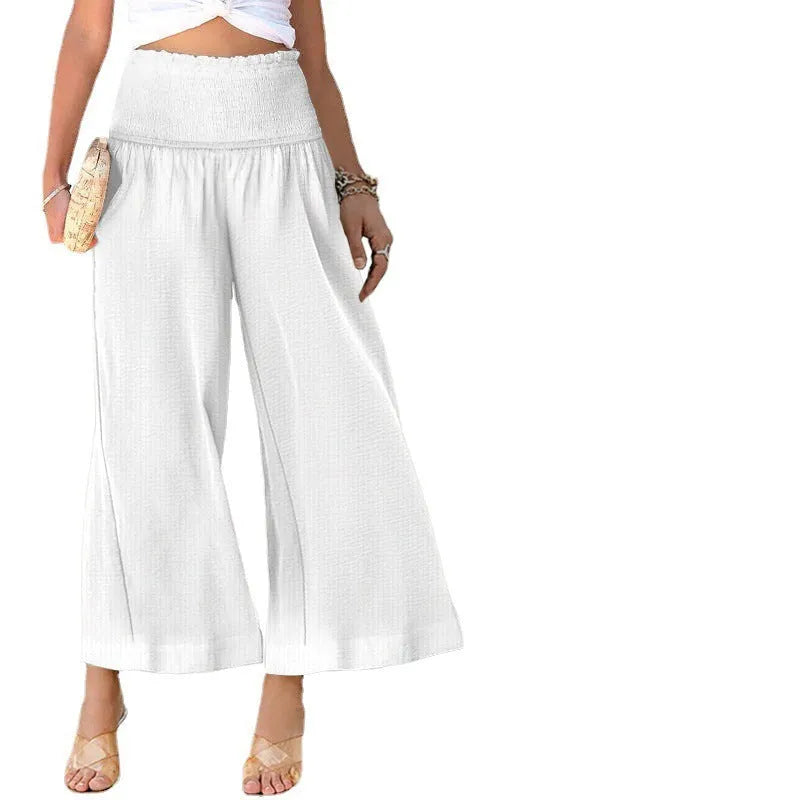 Women's high waist cotton trousers with pleated detail in cropped straight-leg style