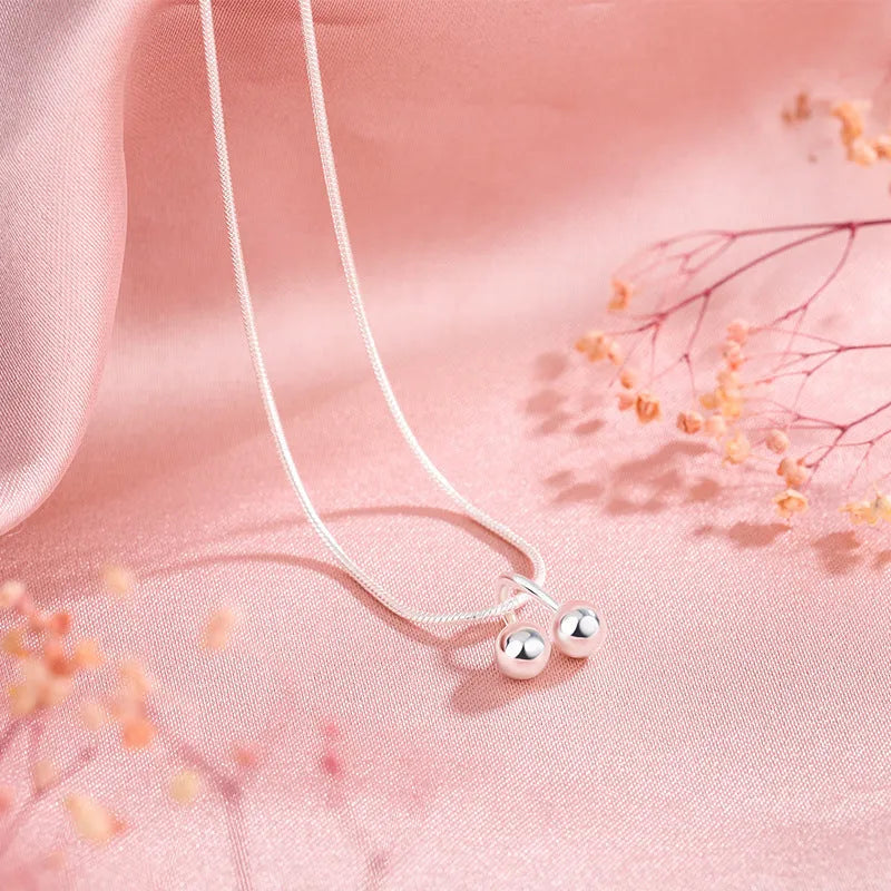Sterling silver cherry necklace for women with adjustable snake chain and Korean style pendant