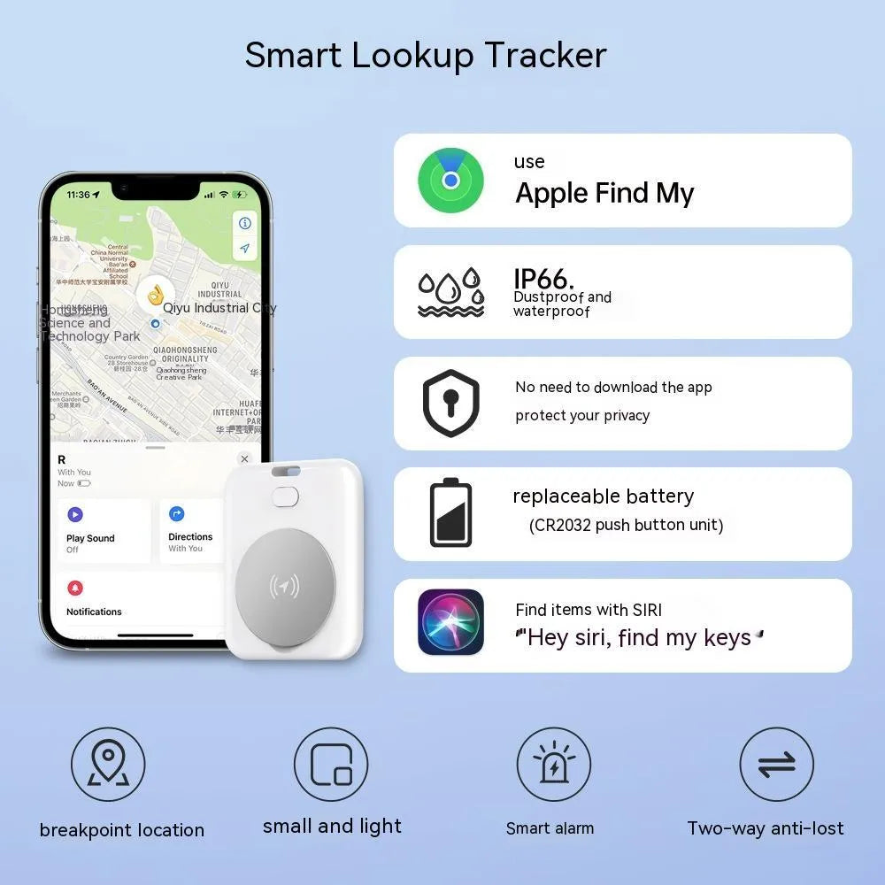 White ABS plastic smart anti-lost pet tracking device for Apple iOS users.