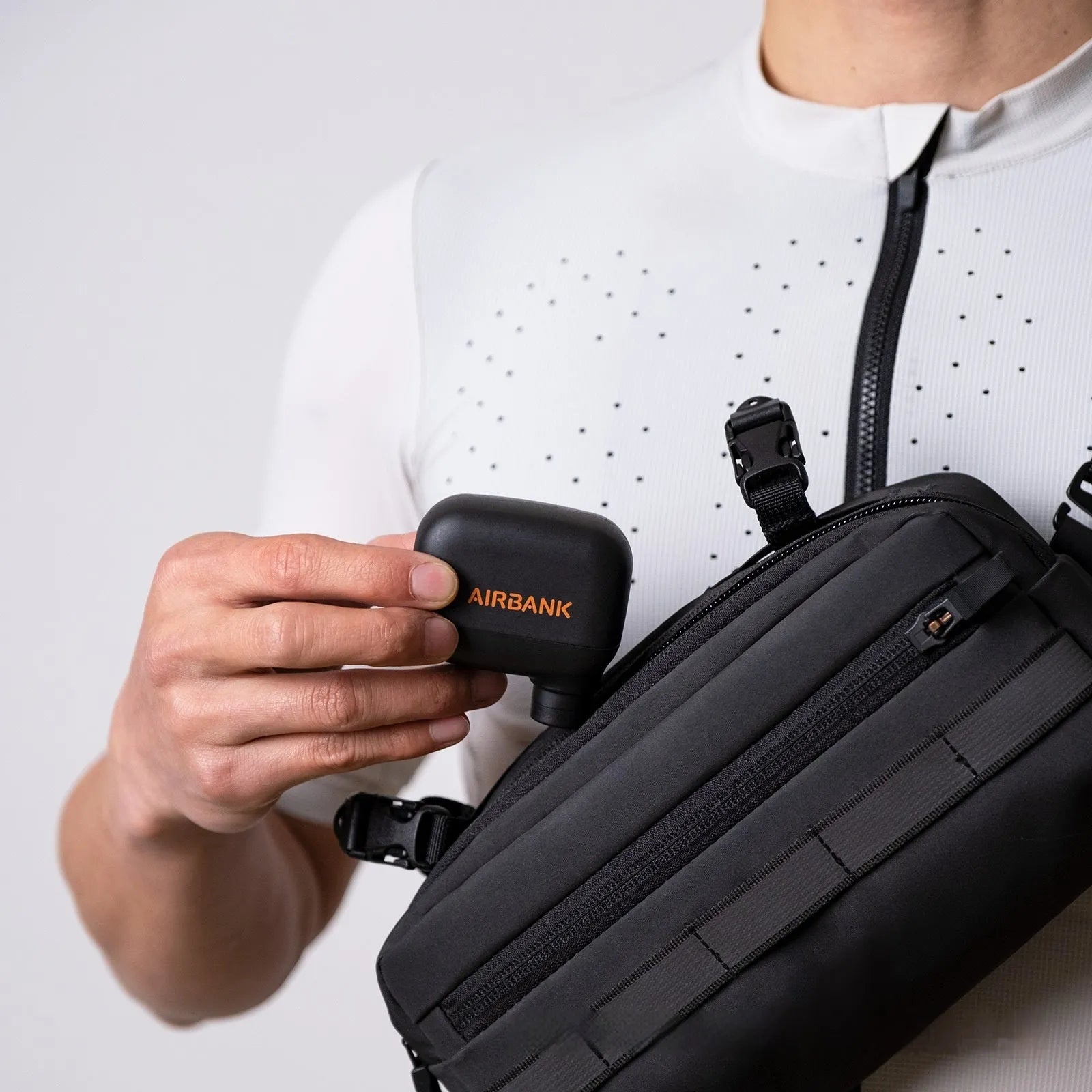 AS100 black electric bike pump with USB cable and waterproof storage bag