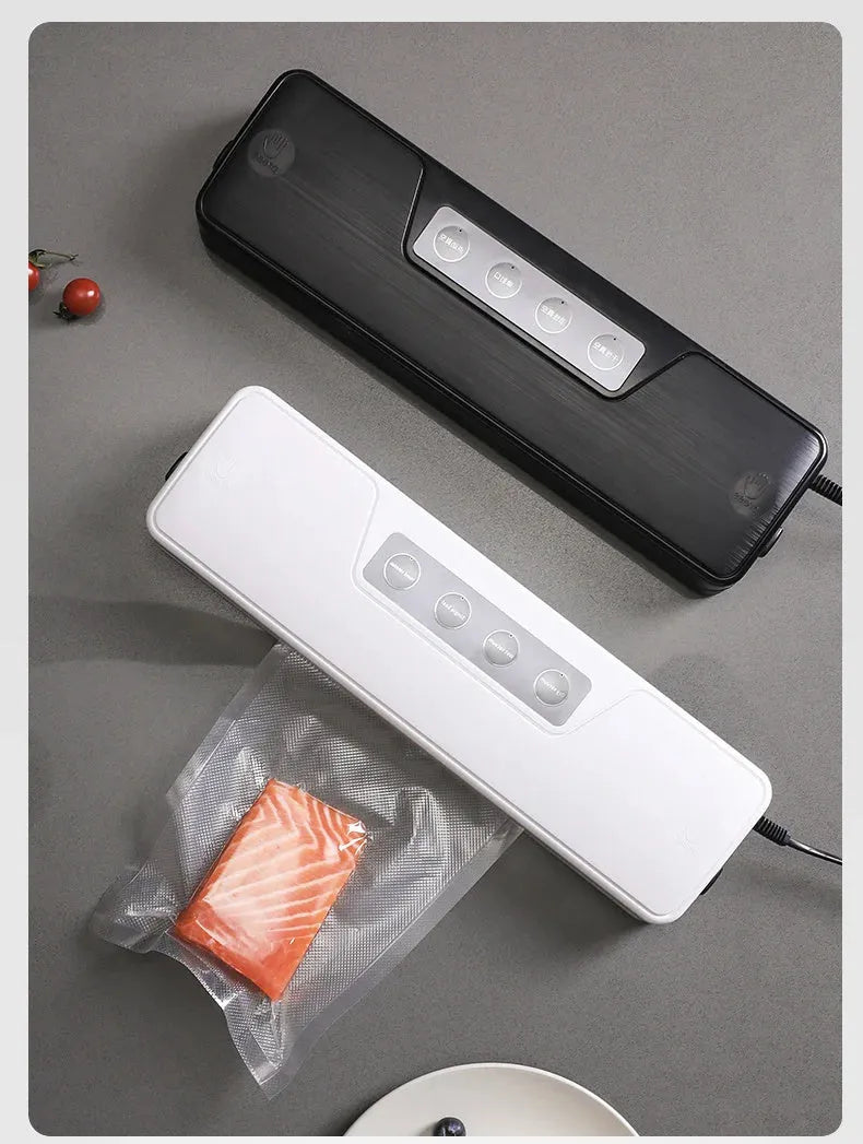 Compact black automatic vacuum sealer machine for household food preservation and document protection