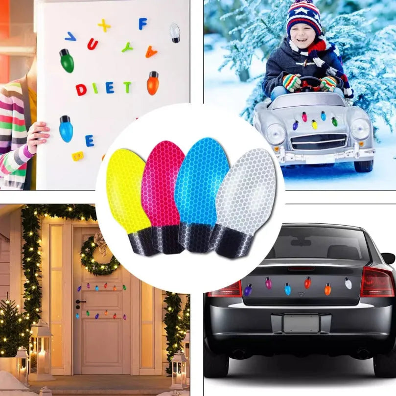 Christmas reflective magnetic light bulbs set with white honeycomb material and magnetic backing