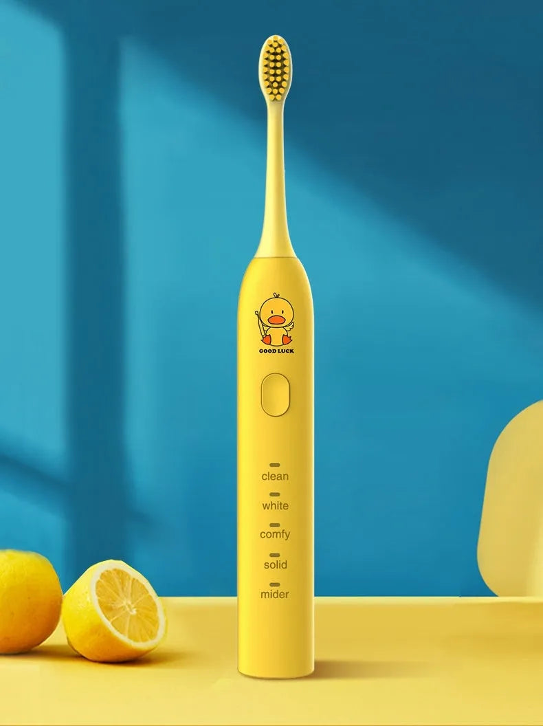Yellow duck design USB rechargeable adult electric toothbrush with soft bristles