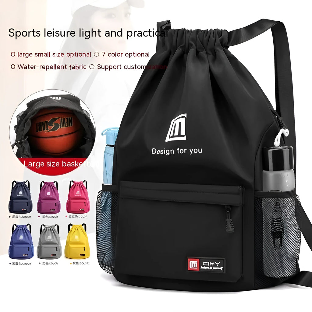 Large Oxford fabric drawstring travel backpack in multiple colours with a mobile phone pocket.