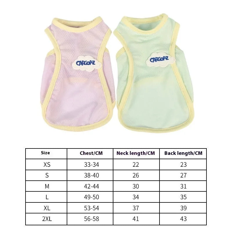 Lightweight polyester cat vest in grass green colour showing sports-style design for summer pet wear