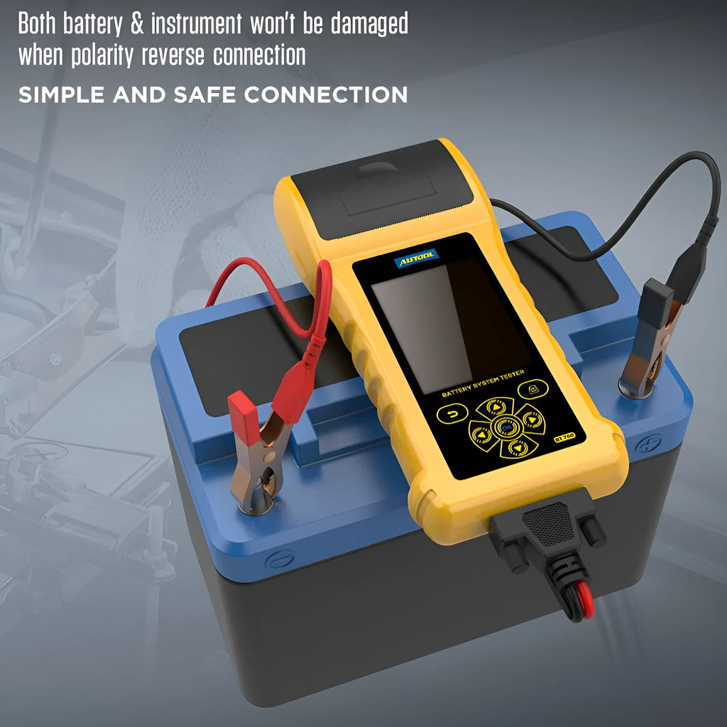 Autool BT760 vehicle battery diagnostic tester with colour screen and thermal printer for 12V/24V systems
