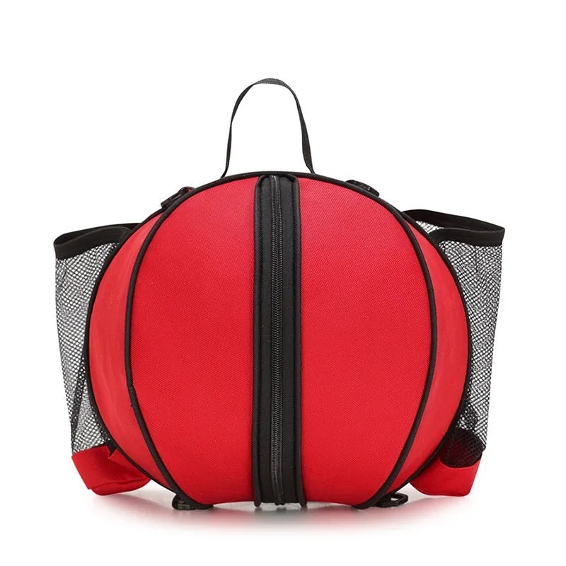 Oxford cloth basketball training bag with dual strap options shown in a colour selection including black, blue, and camouflage.