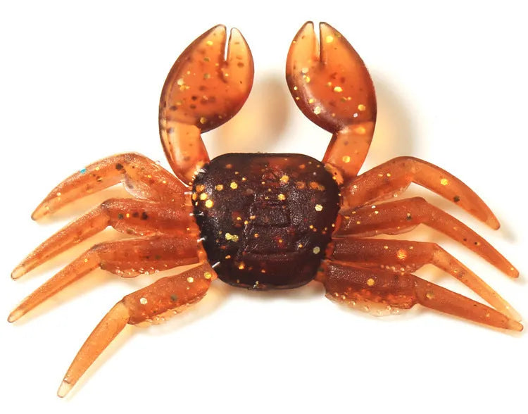 PVC soft plastic crab fishing lure in red and brown colours, measuring 8cm in length.