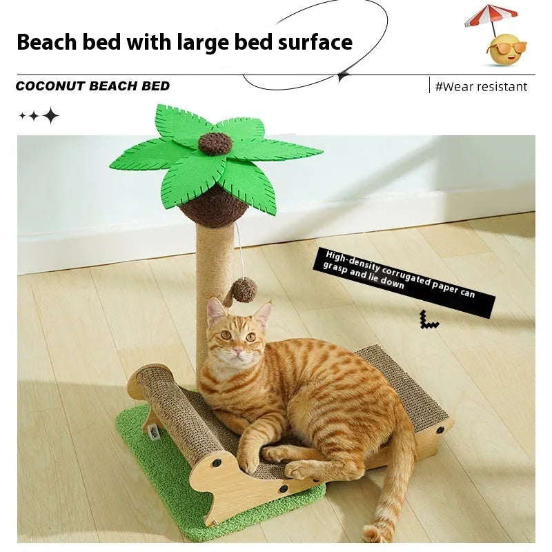 Wooden beach chair style cat climbing frame with hemp mat scratch column and multifunctional design