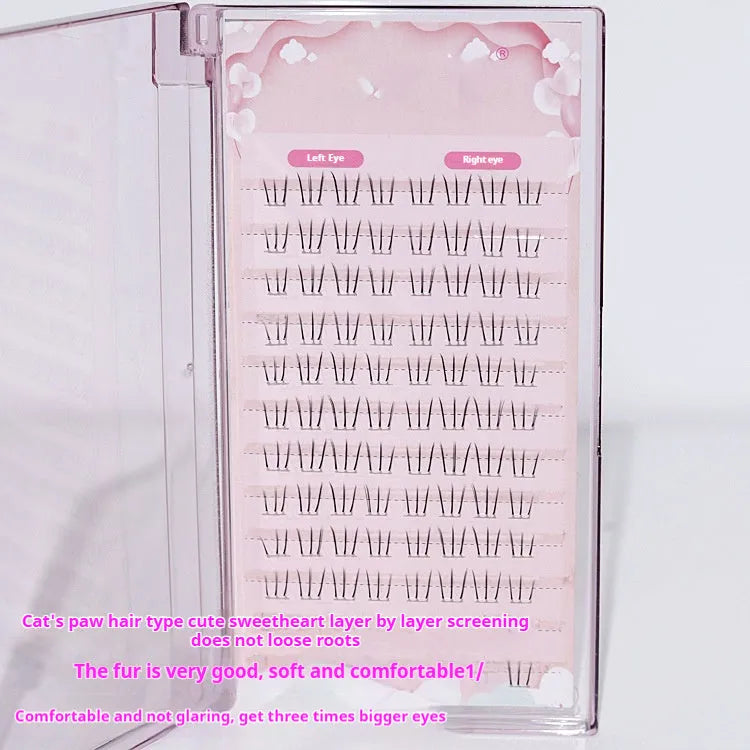12-row segmented artificial fibre lower eyelashes with sheer root in natural long pointed tail style