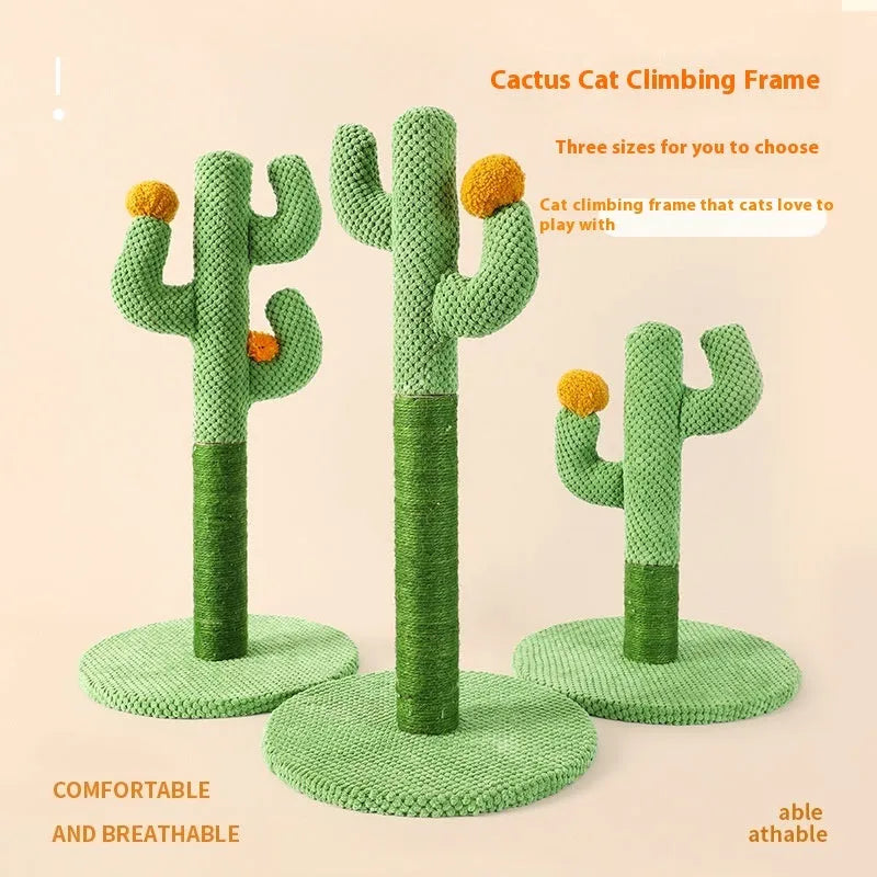 Cactus-shaped cat scratching climbing pole with sisal rope wrapping for claw maintenance