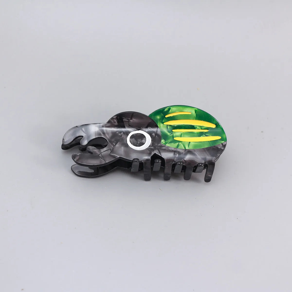 Handmade green cellulose acetate beetle grip keychain with cartoon caterpillar decoration