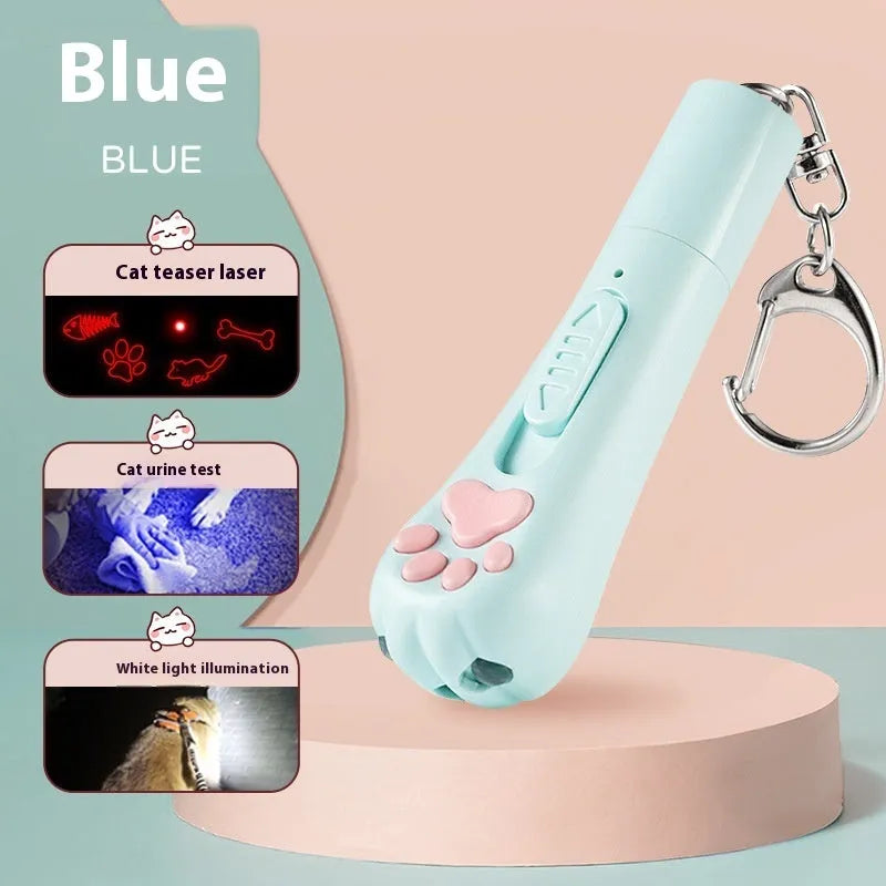 Cat pen light charging toy in pink, cream white, and sky blue colour options