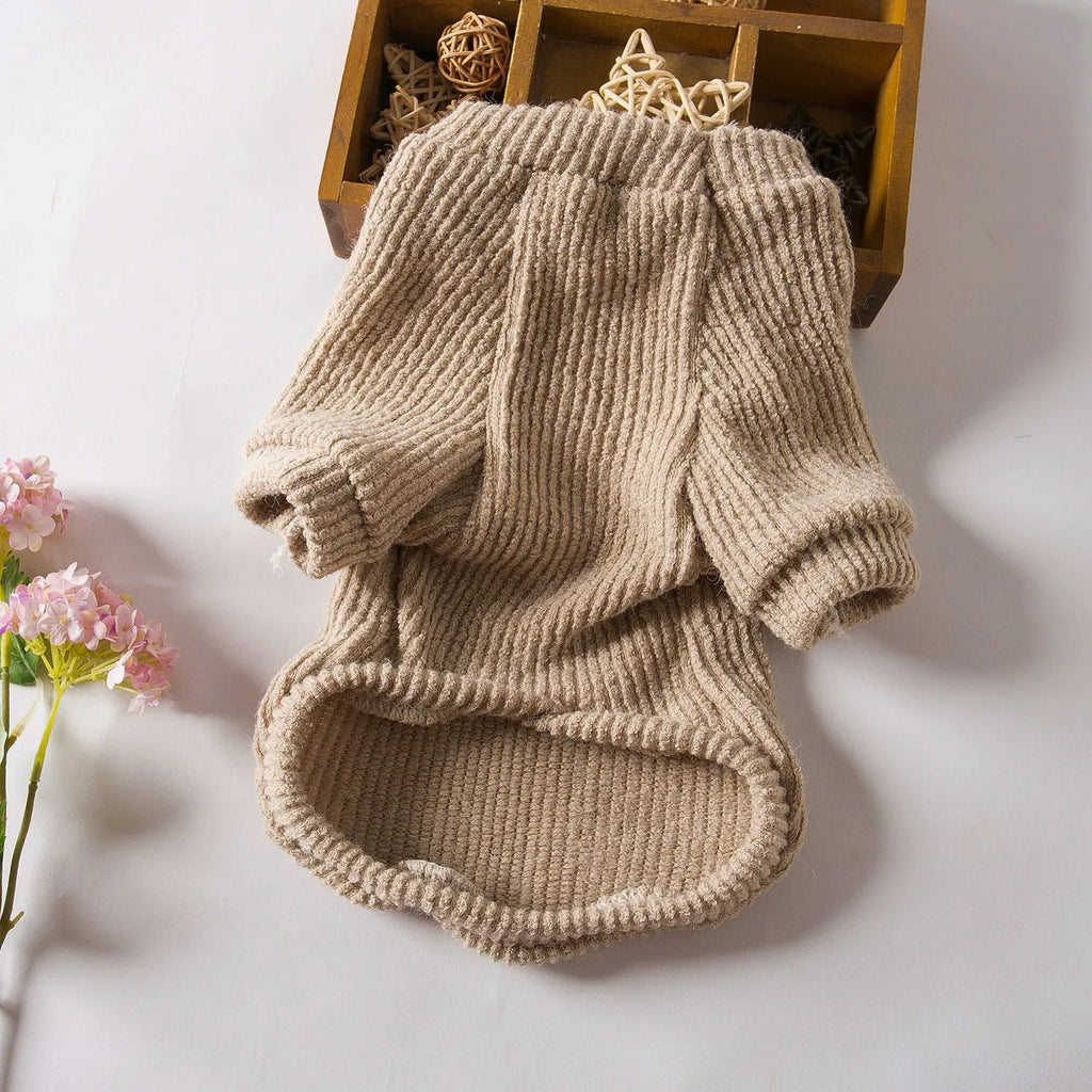 Brown knit sweater pullover for small breed dogs on a white background