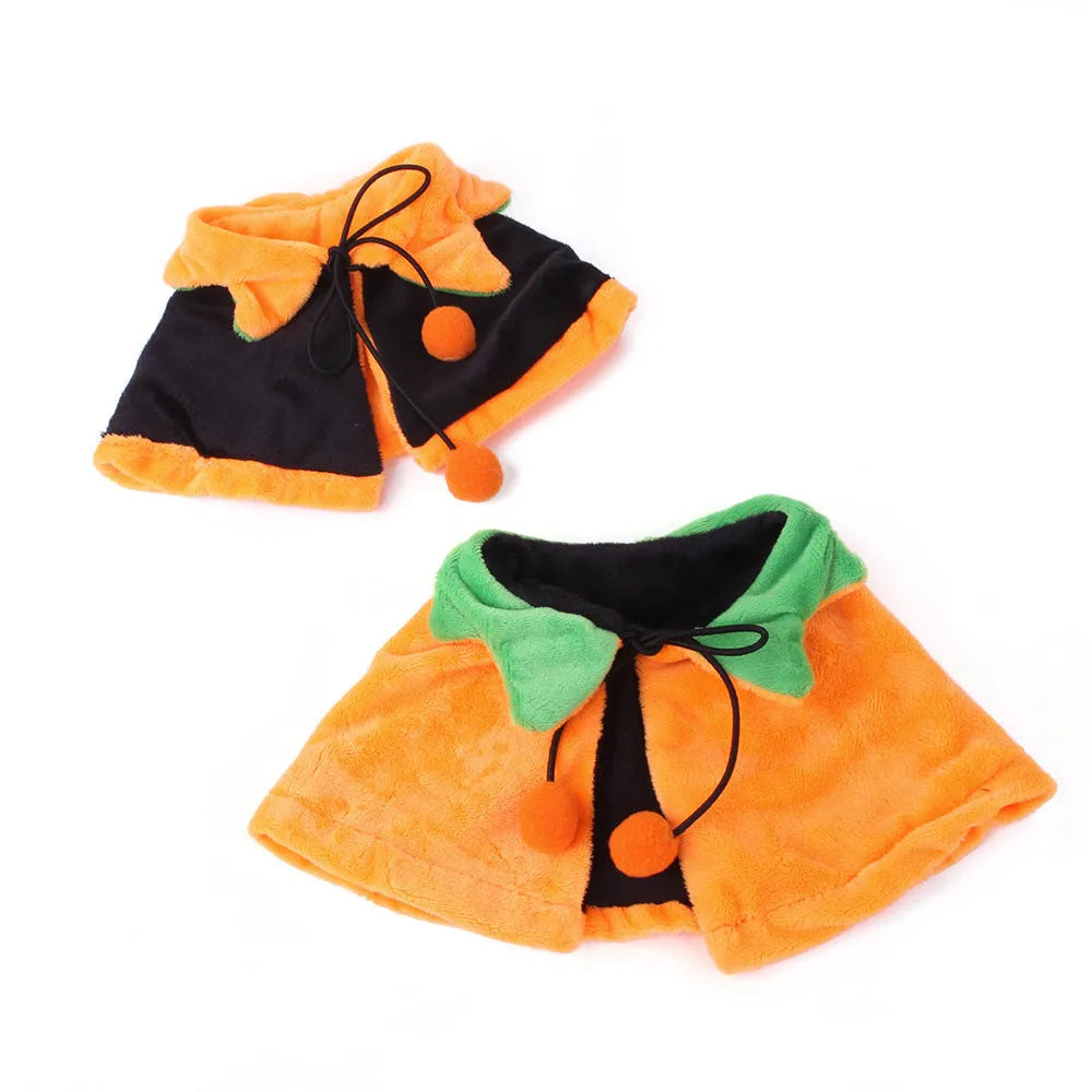 Halloween pumpkin double-sided cloak costume for dog or cat in plush material