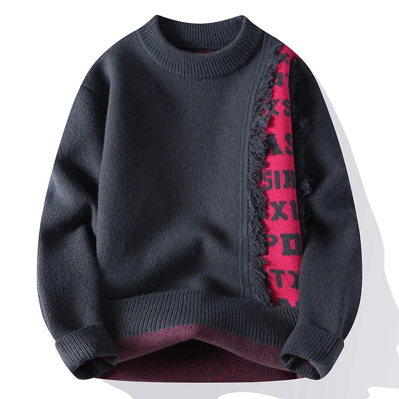 Men's loose fit knitted pullover in rabbit fur with ribbed hemline, shown in multiple colours.