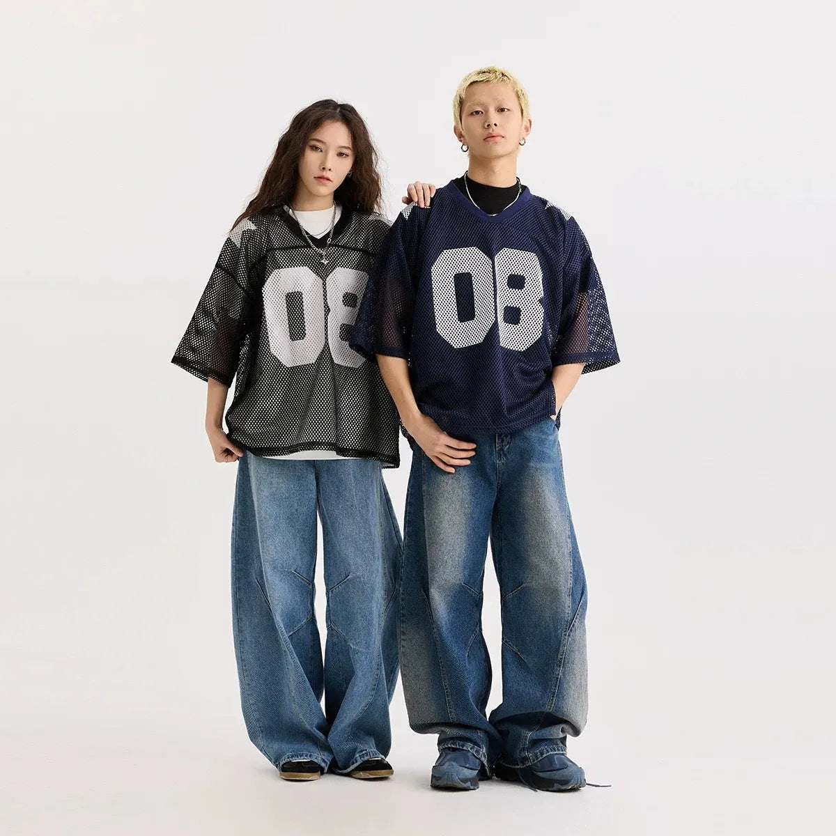 Loose fit half sleeve polyester shirt with letter pattern in black or navy blue