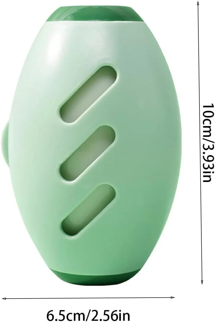 Green and white reusable gel lint roller ball for pet hair removal on fabric.