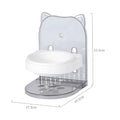 Grey or pink cat ear pet feeding bowl with anti-spill rim and adjustable height mechanism