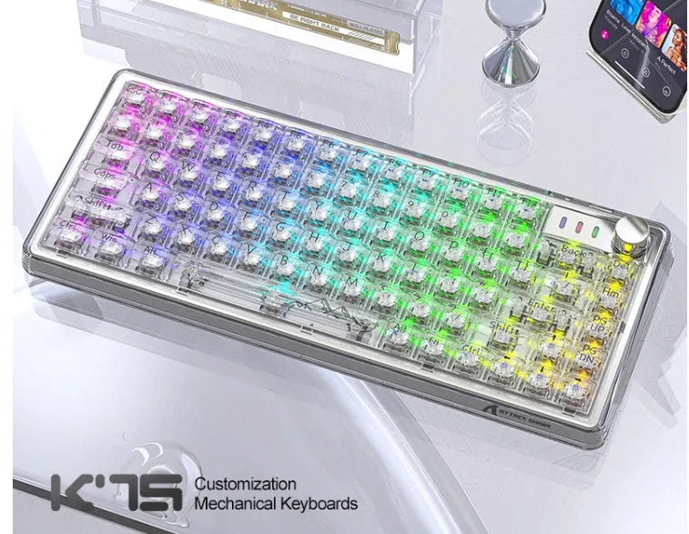 Attack Shark K75RGB wireless mechanical keyboard with transparent case and RGB lighting