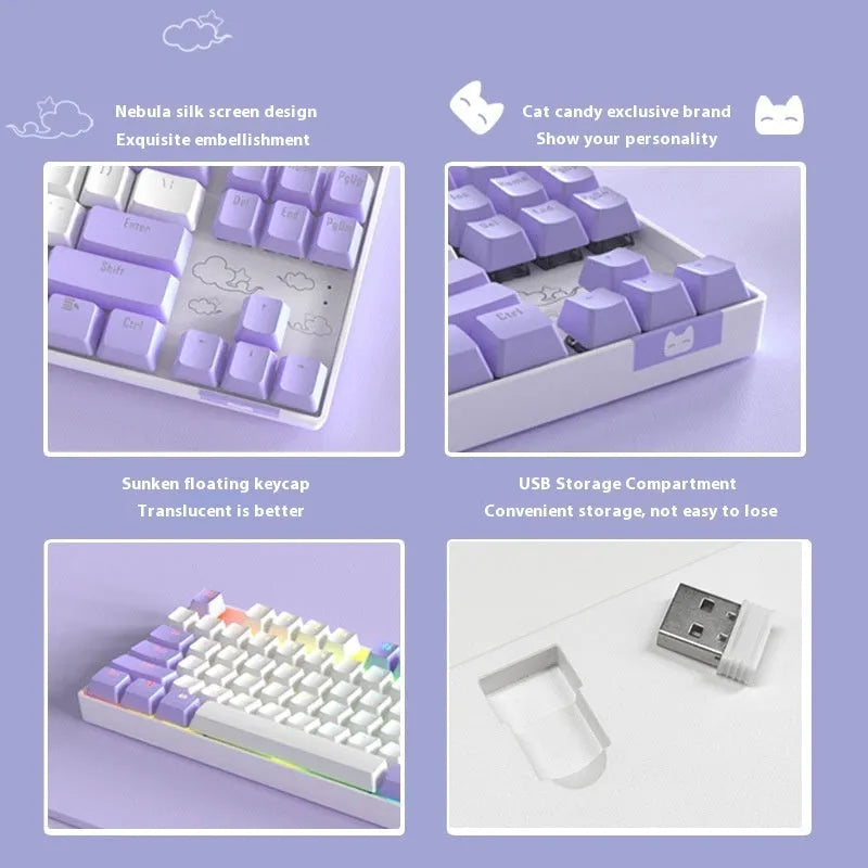 Wireless Bluetooth mechanical keyboard with metal board and green switches in blue white ice blue light colour