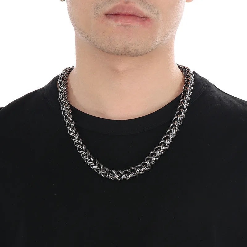 Men's titanium steel keel chain necklace with large hemp flower chain and geometric pendant