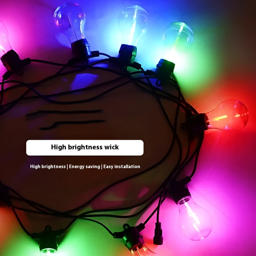 Outdoor waterproof decorative string lights with transparent meteor-shaped LED bulbs