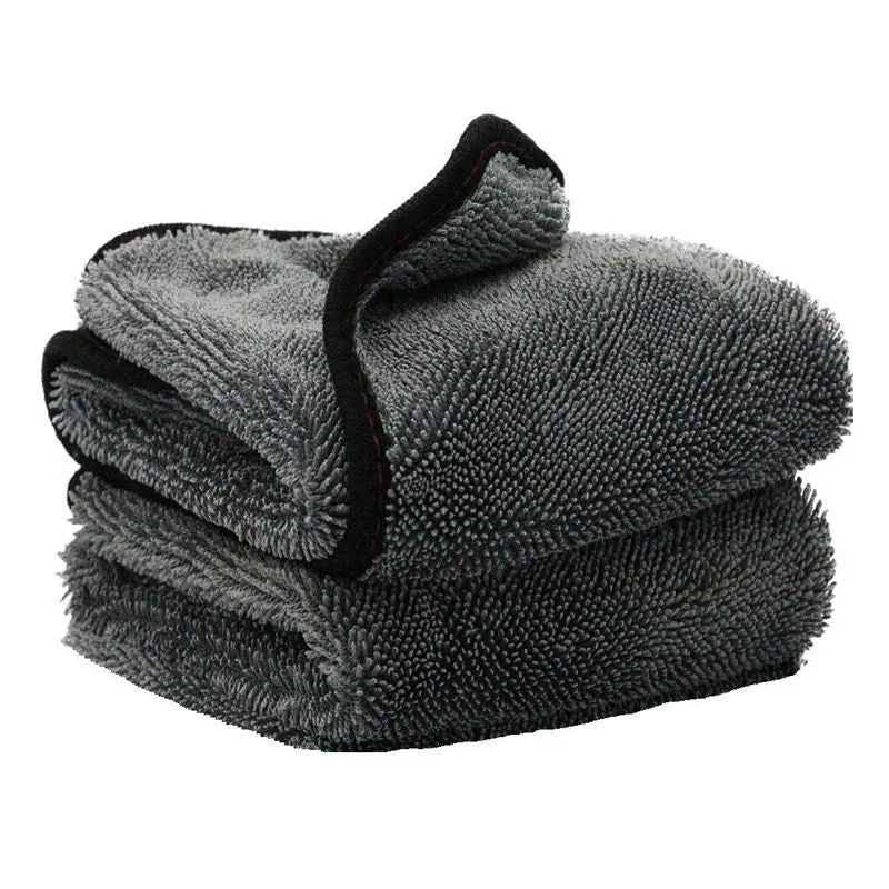 Grey 40cm by 40cm microfibre car wash drying towel laid flat.