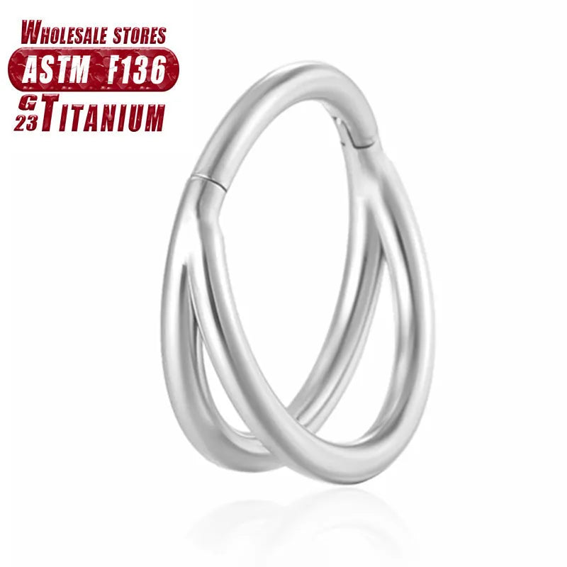 Titanium alloy fork nose ring for body piercing in silver, shown next to size options from 6mm to 12mm.