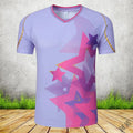 Men's and women's badminton competition sportswear set with short-sleeved polyester jacket and matching trousers.
