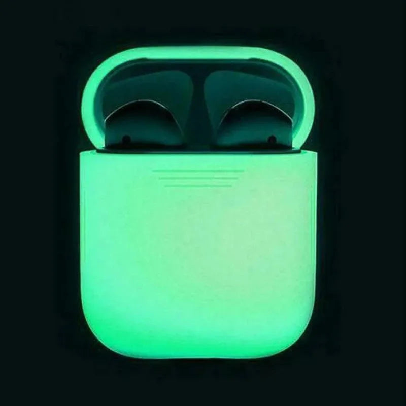Luminous silicone flip case for AirPods wireless earphones showing open and closed positions