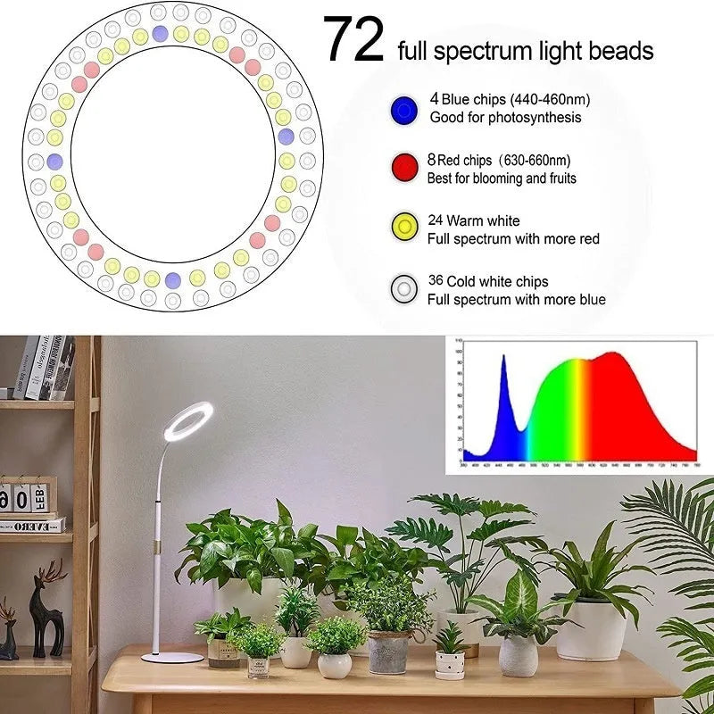Aluminium alloy angel ring plant grow light on a retractable floor stand