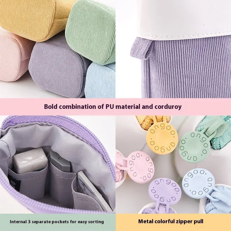 Telescopic drop-down stationery case in corduroy fabric with six colour options
