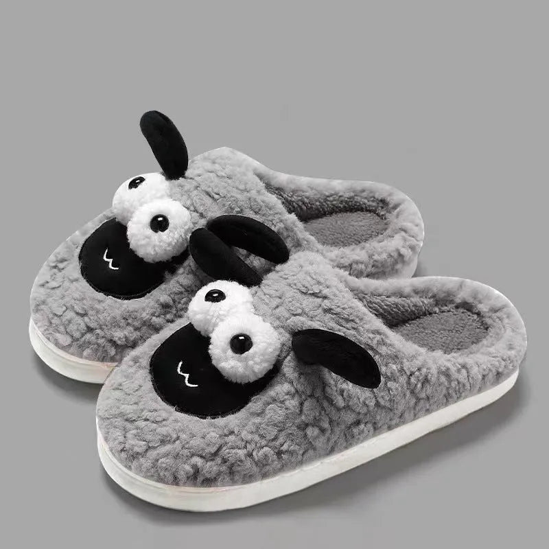 Simple lamb thermal cotton slip-on slippers in brown, grey, or white with a suede upper.
