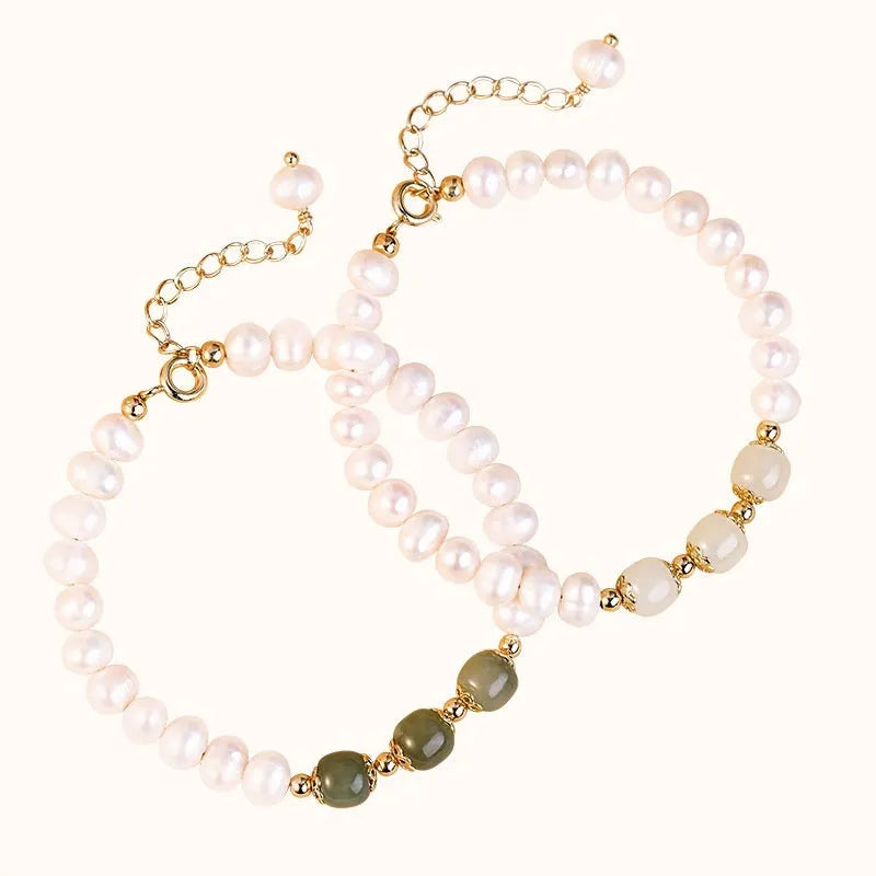 Natural freshwater pearl bracelet with diamond-shaped pearls in Hetian jade colours