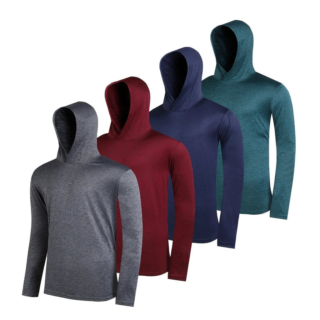 Four men's lightweight polyester hoodies bundled together, shown in assorted colours with hooded and non-hooded style options.