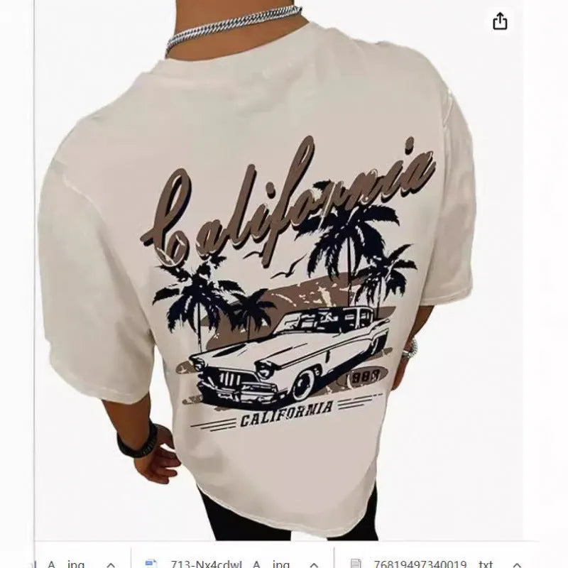 Men's printed streetwear sports t-shirt in polyester flat mop cloth fabric with digital pattern