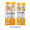 Set of twelve coloured paint tubes for acrylic, gouache, watercolour, and oil painting in 12ml and 6ml sizes.