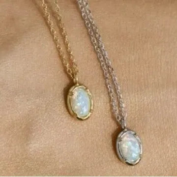 S925 silver pendant necklace with oval jelly opal gemstone in gold or white gold plating
