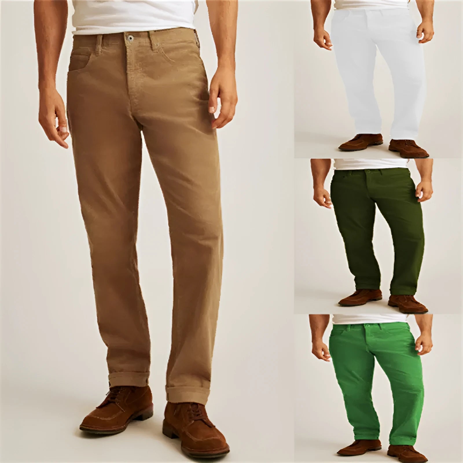 Corduroy loose casual straight-leg trousers in Army Green colour on a model