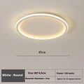 Modern minimalist circular LED ceiling lamp in black, gold, or white finish, shown in 60cm and 80cm sizes.