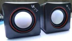 Small black square USB-powered 2.0 computer speaker for desktop audio