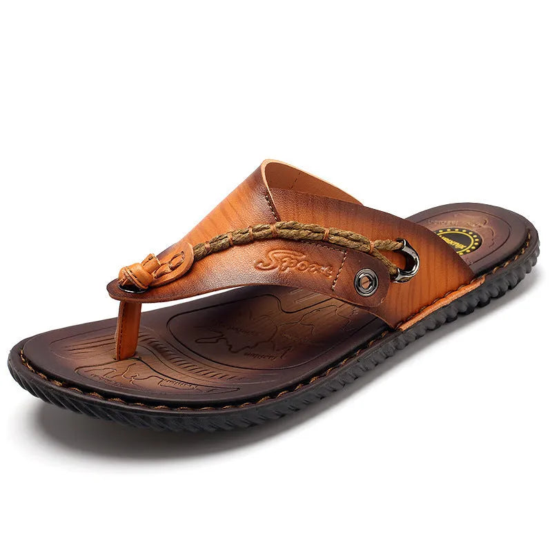 Men's dark blue herringbone pattern outdoor slippers with leather lining and rubber sole, shown in a large size